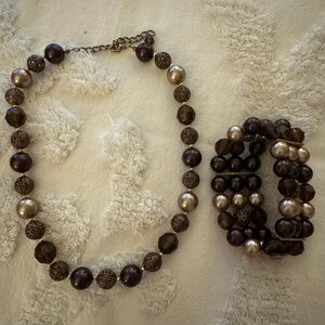 Brown Beaded Necklace and Bracelet Set